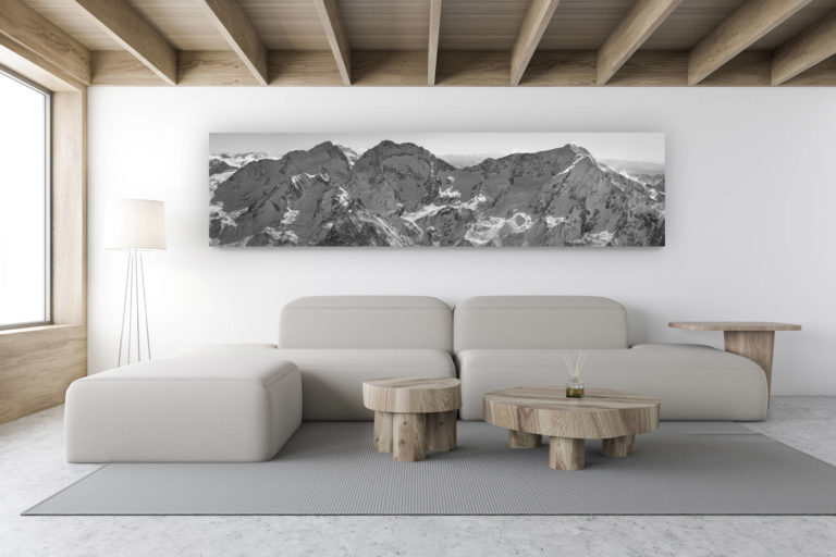 décoration intérieur chalet de montagne suisse - photo de montagne noir et blanc - photo panoramique Fletschhorn - Panorama noir et blanc Lagginhorn - Weissmies