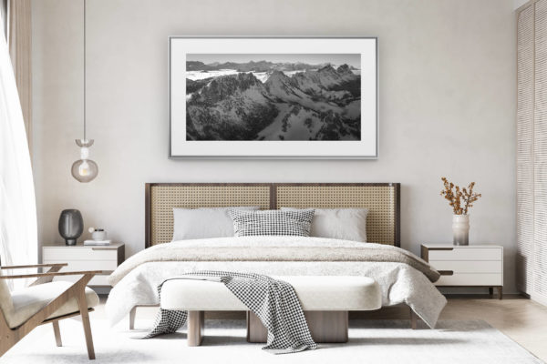decorating a room in a renovated Swiss chalet - large panoramic mountain photo - Panoramic photo of the Gastlosen - View on the summits of the Gastlosen