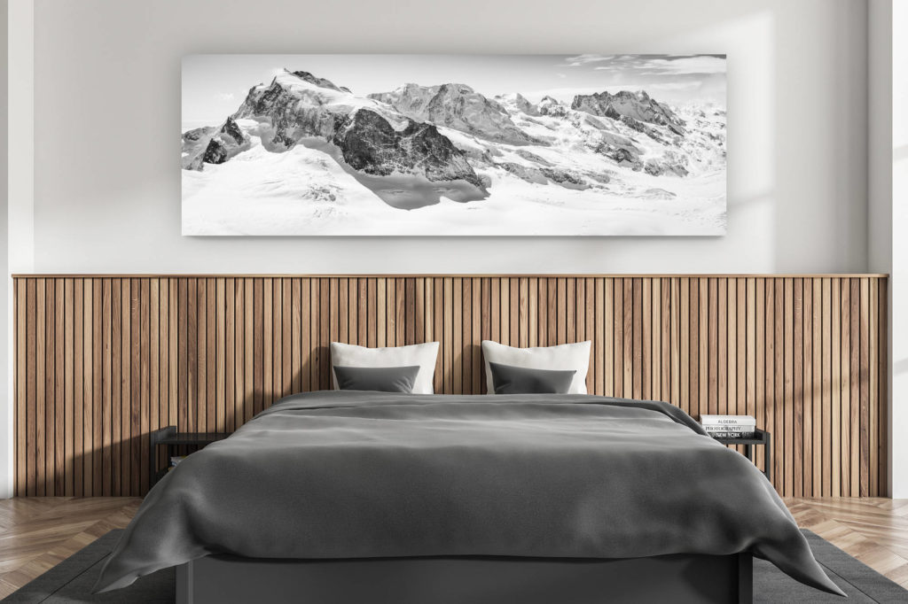 décoration murale chambre adulte moderne - intérieur chalet suisse - photo montagnes grand format alpes suisses - Zermatt Monte rosa panorama - tirage photo et encadrement des sommets des Alpes Suisses - Breithorn - Lyskamm, Castor et Pollux