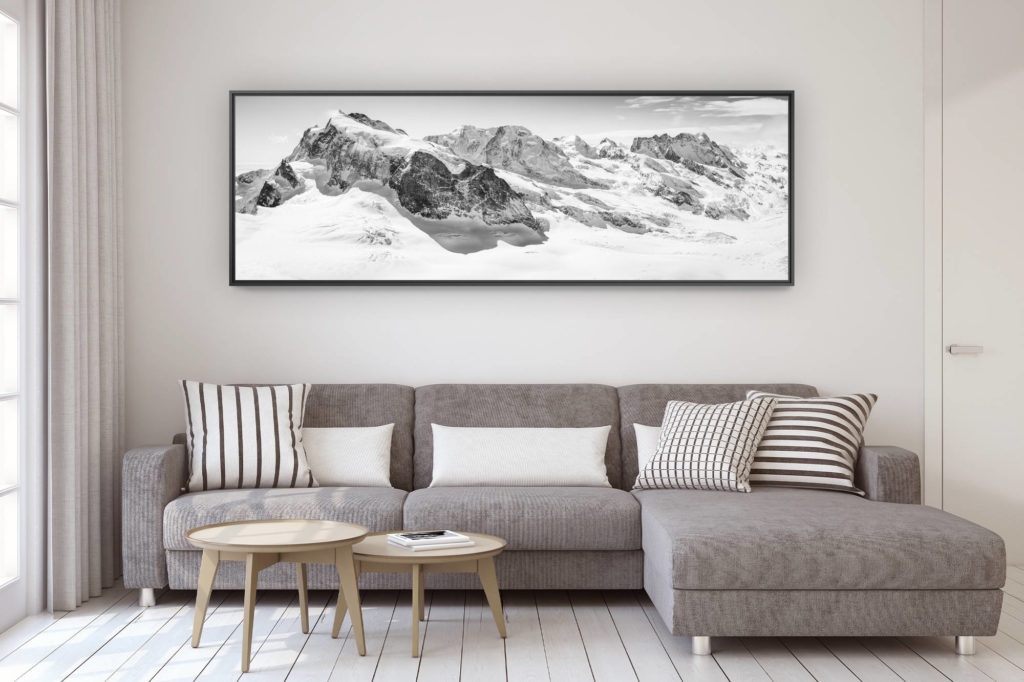 décoration murale design salon moderne - photo montagne grand format - Zermatt Monte rosa panorama - tirage photo et encadrement des sommets des Alpes Suisses - Breithorn - Lyskamm, Castor et Pollux