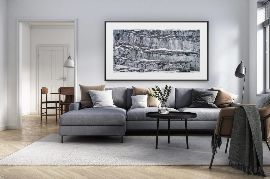 Innendekoration renoviertes Wohnzimmer Schweiz - Panorama Grossansicht Alpen - Bergfoto - Glacier de Corbassière - Glacier du du Grand Combin