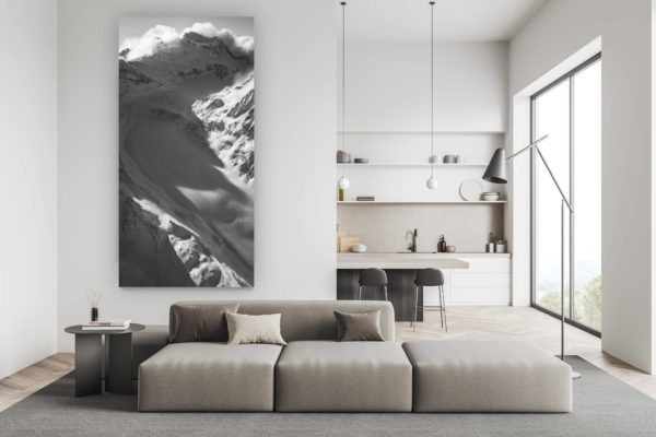 swiss living room decoration - black and white mountain picture - Corbassière glacier - black and white mountain picture to print