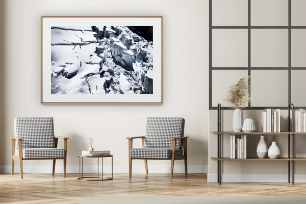 décoration intérieur moderne avec photo de montagne noir et blanc grand format -