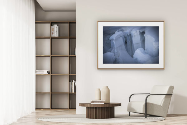 déco tendance salon moderne - photo montagne noir et blanc grand format - Glacier des Alpes Mont Blanc - Crevasses sur la voie normale du Glacier du Giétro (Cheilon) dans les alpes valaisannes de Crans MOntana en Suisse