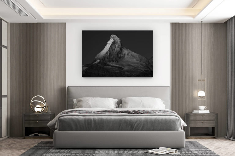 décoration murale chambre design - achat photo de montagne grand format - photo de montagne noir et blanc - photographie du Cervin - montagne enneigée