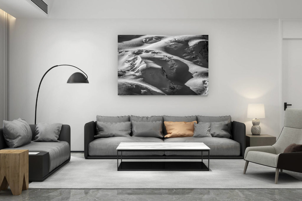 decoration living room contemporary - Swiss mountain lover gift - Photo of mountaineering and mountaineers in a glacier of the Valaisan Alps of Zermatt in black and white - Dufourspitze