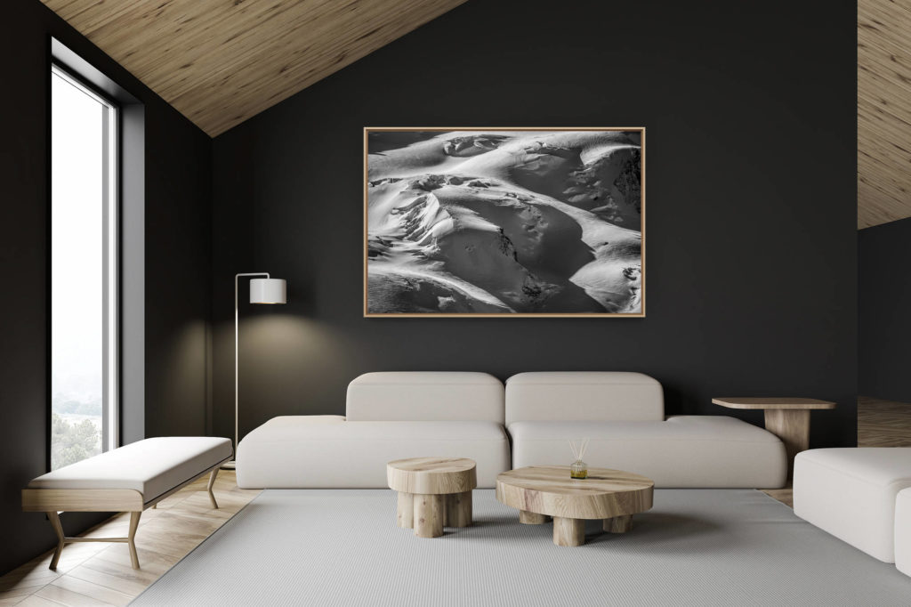 swiss chalet decoration - swiss chalet interior - large size mountain photo - Photo of mountaineers in a glacier of the Valaisan Alps from Zermatt in black and white - Dufourspitze
