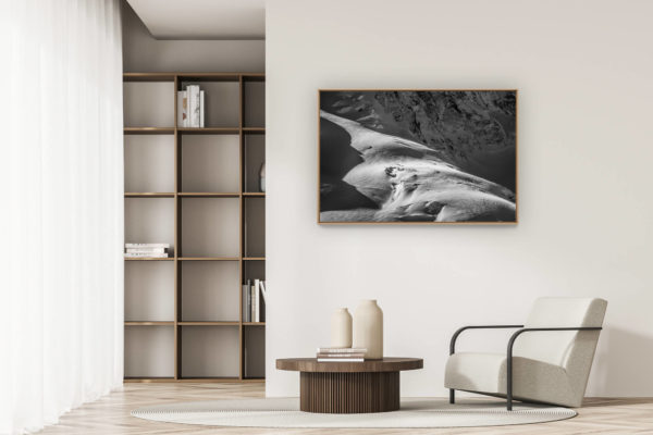 décoration appartement moderne - art déco design - Photo d'alpinisme avec alpinistes dans un glacier des alpes Valaisannes de Zermatt en noir et blanc - Pointe Dufour