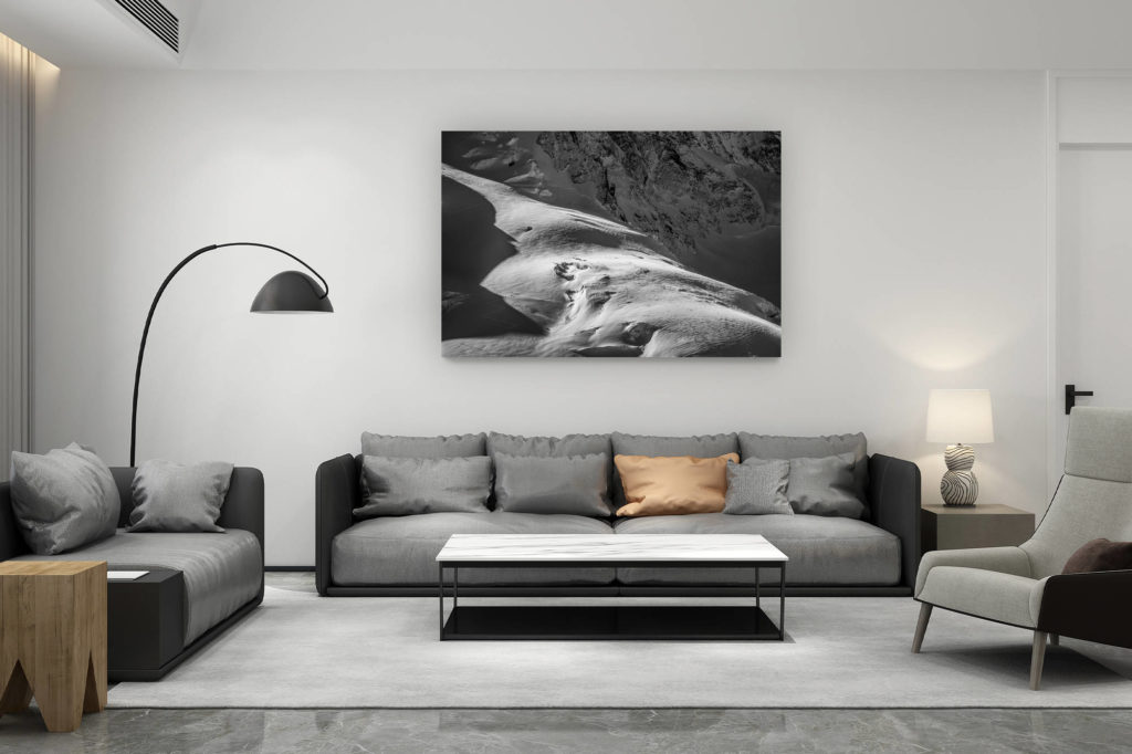 decoration living room contemporary - swiss mountain lover gift - Photo of mountaineering with mountaineers in a glacier of the Valaisan Alps of Zermatt in black and white - Dufourspitze