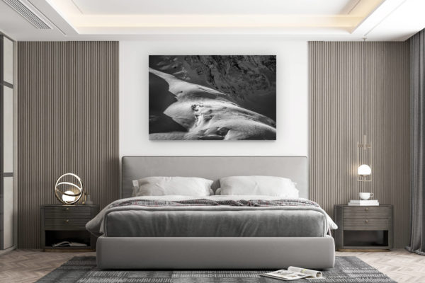 décoration murale chambre design - achat photo de montagne grand format - Photo d'alpinisme avec alpinistes dans un glacier des alpes Valaisannes de Zermatt en noir et blanc - Pointe Dufour