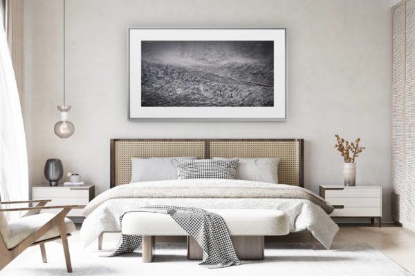 decorating a room in a renovated Swiss chalet - panoramic mountain photo - photo of the two alps glacier - snow mountain photo