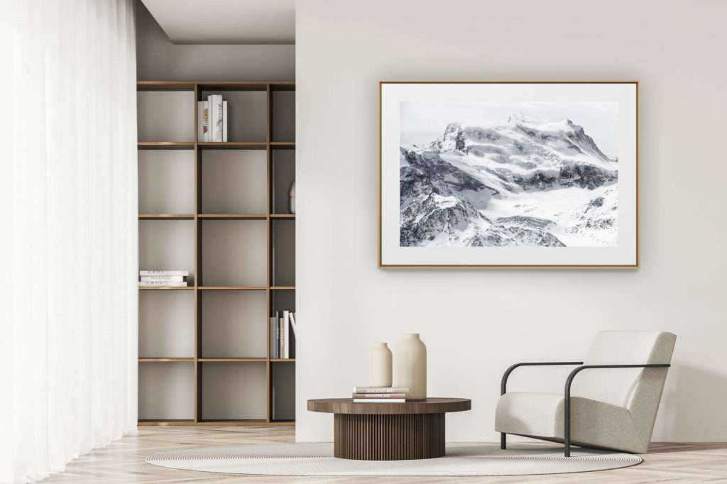 déco tendance salon moderne - photo montagne noir et blanc grand format - Grand Combin noir et blanc - Crans Montana Suisse- Vallée de zermatt Engadine, sommet de montagne dans les Alpes Valaisannes