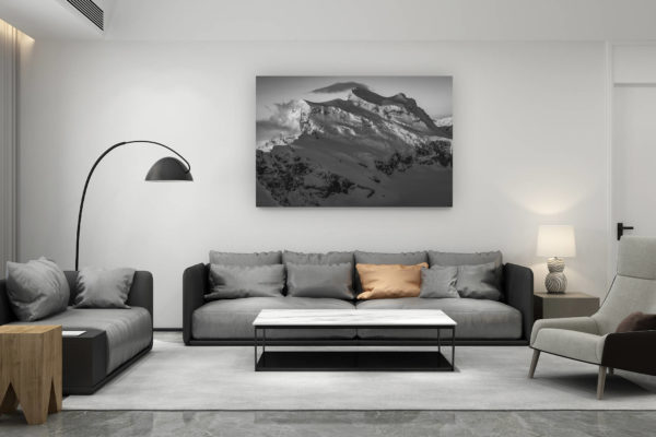 décoration salon contemporain suisse - cadeau amoureux de montagne suisse - Photo de montagne dans le Verbier Suisse - image de montagne enneigée en noir et blanc