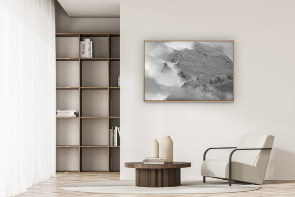 modern apartment decoration - art deco design - Grand Combin - swiss alps massif in black and white