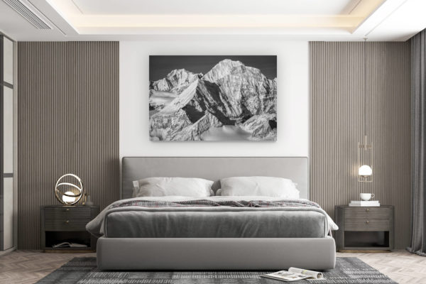 décoration murale chambre design - achat photo de montagne grand format - Grand Combin Himalaya- photo massif mont blanc noir et blanc après une tempête de neige en montagne