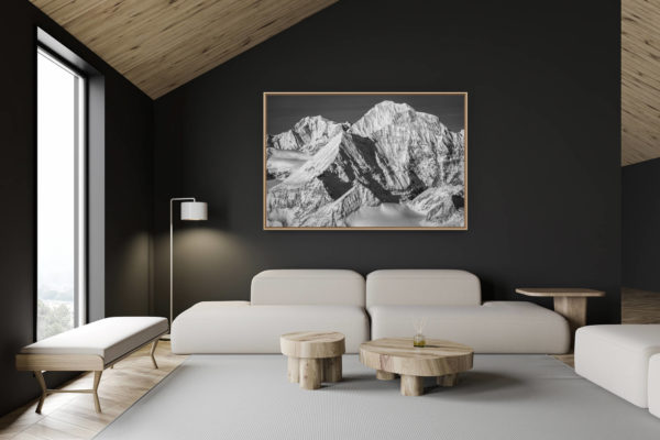 décoration chalet suisse - intérieur chalet suisse - photo montagne grand format - Grand Combin Himalaya- photo massif mont blanc noir et blanc après une tempête de neige en montagne