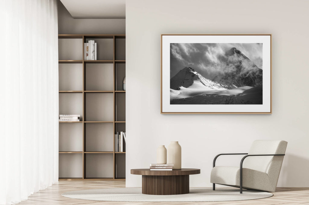 déco tendance salon moderne - photo montagne noir et blanc grand format - Val d'Anniviers - Photo montagne noir et blanc Grand Cornier - Dent Blanche