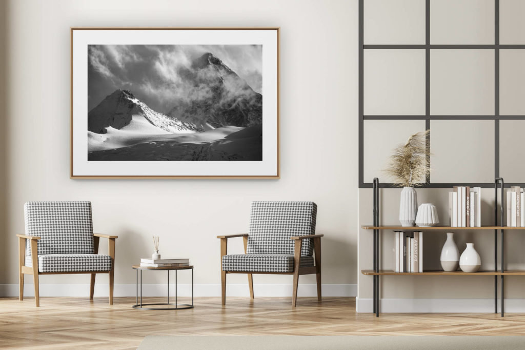 décoration intérieur moderne avec photo de montagne noir et blanc grand format - Val d'Anniviers - Photo montagne noir et blanc Grand Cornier - Dent Blanche