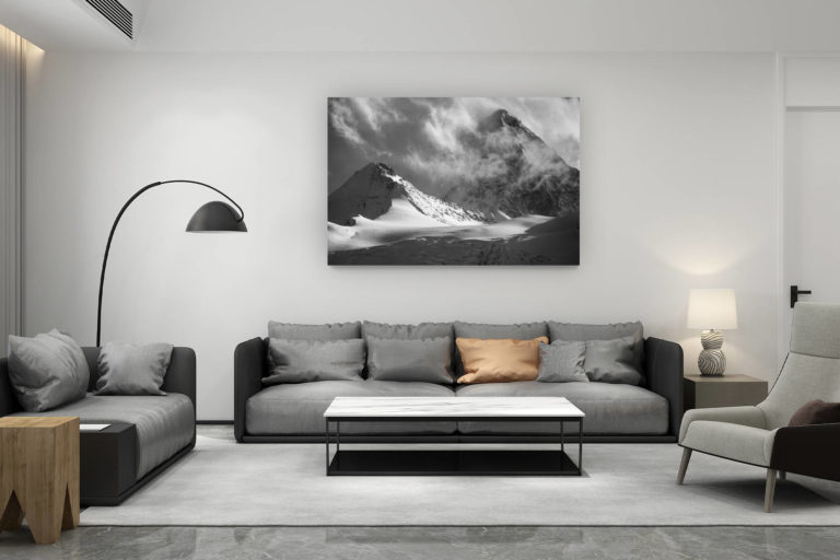 décoration salon contemporain suisse - cadeau amoureux de montagne suisse - Val d'Anniviers - Photo montagne noir et blanc Grand Cornier - Dent Blanche