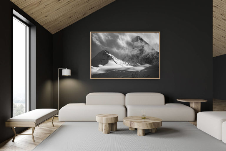 décoration chalet suisse - intérieur chalet suisse - photo montagne grand format - Val d'Anniviers - Photo montagne noir et blanc Grand Cornier - Dent Blanche