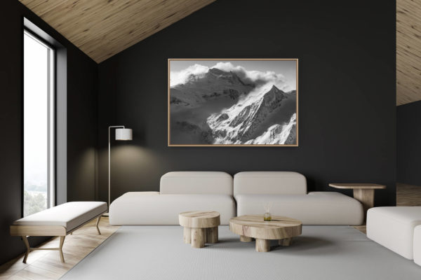 décoration chalet suisse - intérieur chalet suisse - photo montagne grand format - Grand Combin et Combin de Corbassière - photo noir et blanc de haute montagne verbier