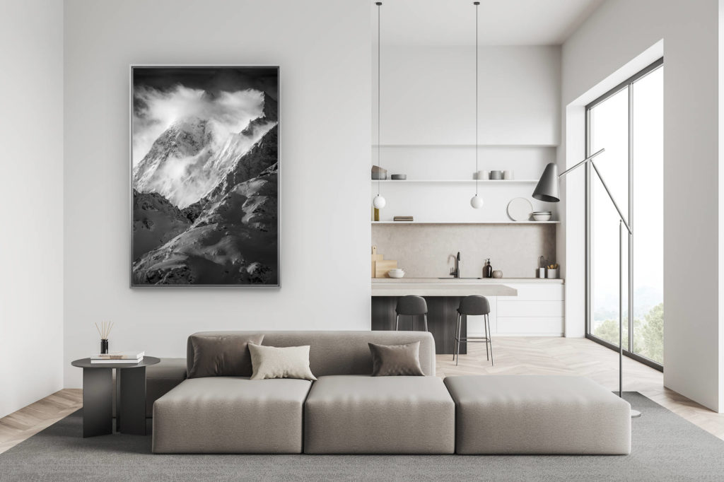 moderne schweizer wohnzimmerdekoration - bergdekoration großformatiges foto - Val d&#039;hérens - gipfel der schweizer alpen - Grande Dent de Veisivi
