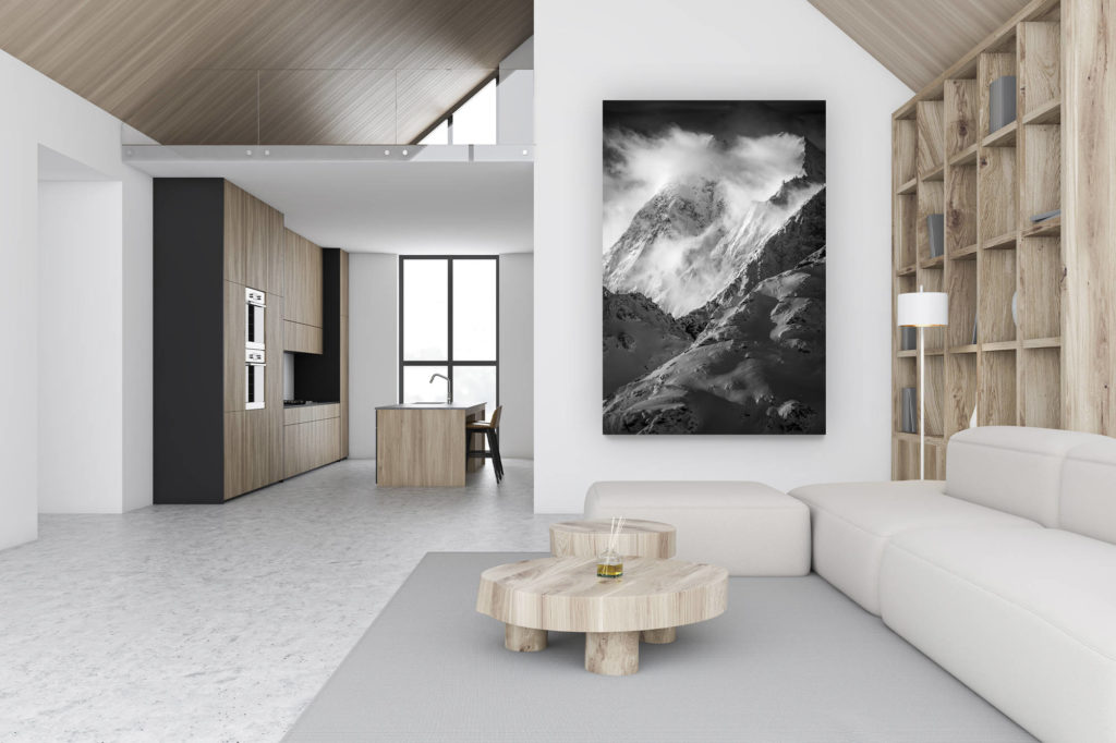 décoration chalet luxueux suisse - photo montagne grand format verticale - décoration murale design - Val d'hérens - sommet des alpes suisses - Grande Dent de Veisivi