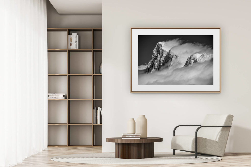 déco tendance salon moderne - photo montagne noir et blanc grand format - Photo du mont blanc - Massif du Mont-Blanc noir et blanc - Grandes Jorasses et Calote Rochefort