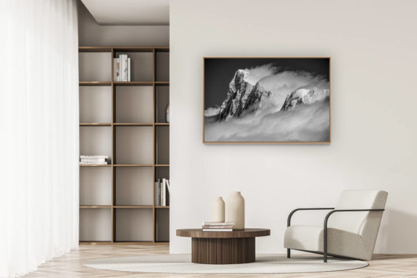décoration appartement moderne - art déco design - Photo du mont blanc - Massif du Mont-Blanc noir et blanc - Grandes Jorasses et Calote Rochefort