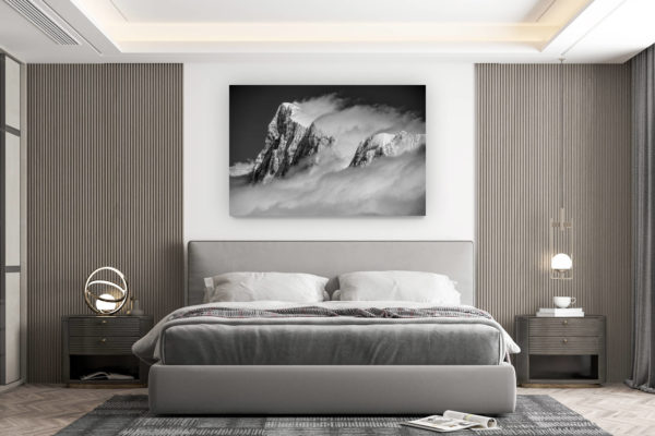 décoration murale chambre design - achat photo de montagne grand format - Photo du mont blanc - Massif du Mont-Blanc noir et blanc - Grandes Jorasses et Calote Rochefort