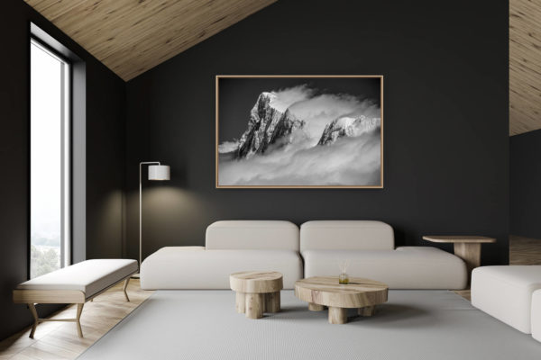 décoration chalet suisse - intérieur chalet suisse - photo montagne grand format - Photo du mont blanc - Massif du Mont-Blanc noir et blanc - Grandes Jorasses et Calote Rochefort