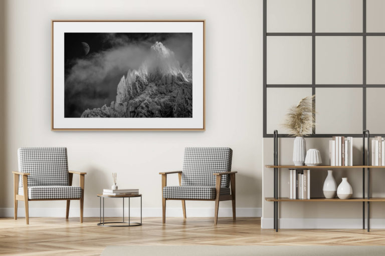 décoration intérieur moderne avec photo de montagne noir et blanc grand format -