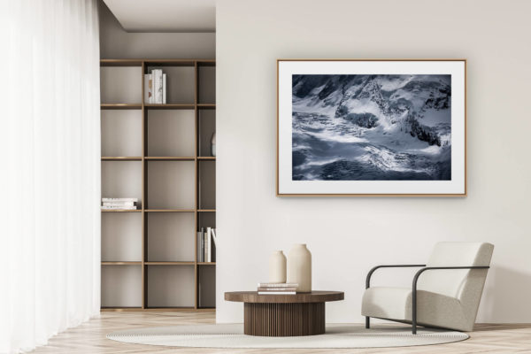 déco tendance salon moderne - photo montagne noir et blanc grand format - Glaciers des Alpes - Photo montagne - Hohlichtglestscher