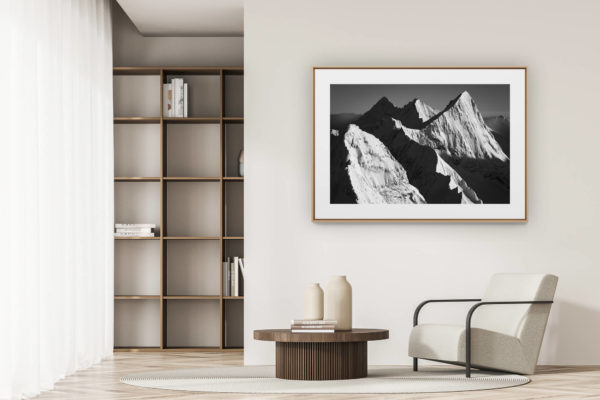 déco tendance salon moderne - photo montagne noir et blanc grand format -