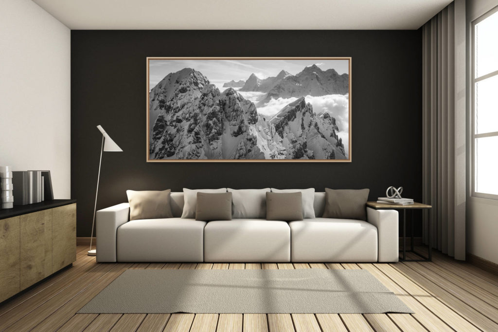 déco salon chalet rénové de montagne - photo montagne grand format -  - photo des montagnes des alpes bernoises sous la neige à Gspaltenhorn - Eiger - Monch - Jungfrau