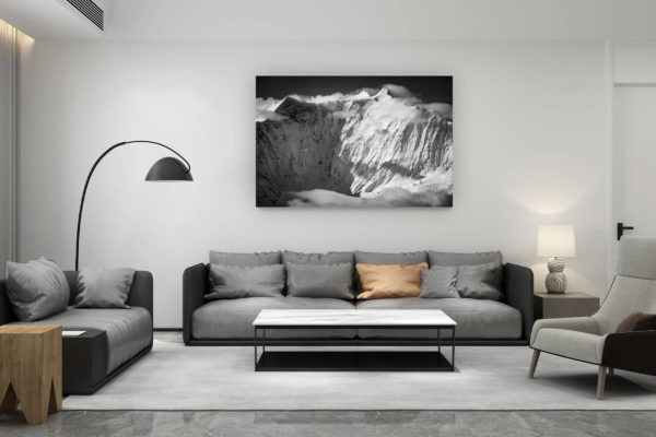 décoration salon contemporain suisse - cadeau amoureux de montagne suisse - photo montagne neige grindelwald noir et blanc
