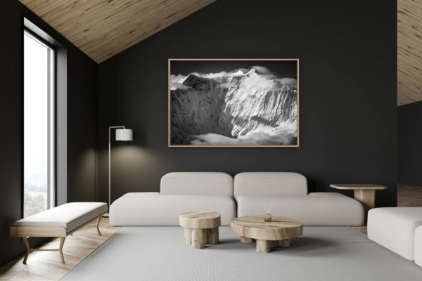 décoration chalet suisse - intérieur chalet suisse - photo montagne grand format - photo montagne neige grindelwald noir et blanc
