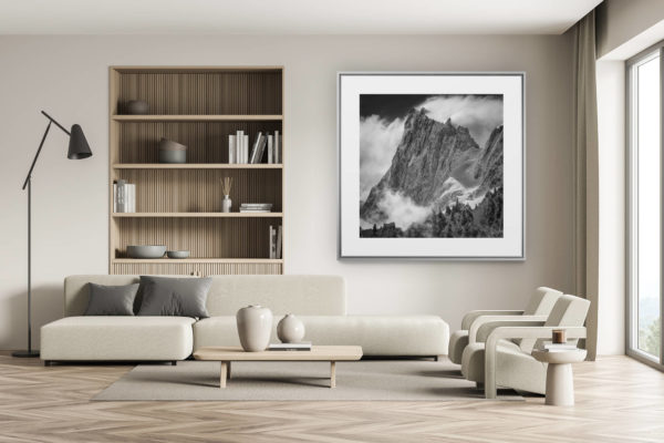 décoration chalet suisse - intérieur chalet suisse - photo montagne grand format - Les grandes Jorasses - Périades - photo montagne ancienne en noir et blanc