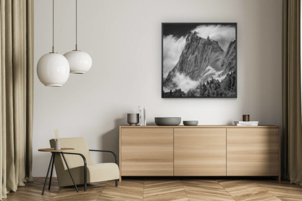 décoration murale salon - tableau photo montagne alpes suisses noir et blanc - Les grandes Jorasses - Périades - photo montagne ancienne en noir et blanc