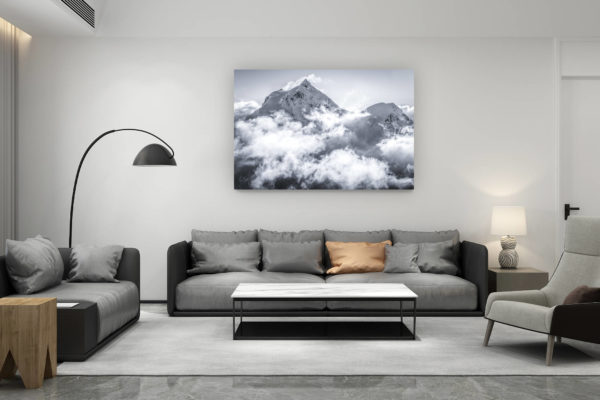 décoration salon contemporain suisse - cadeau amoureux de montagne suisse - photo Jungfrau Grindelwald Oberland de montagne dans le brouillard