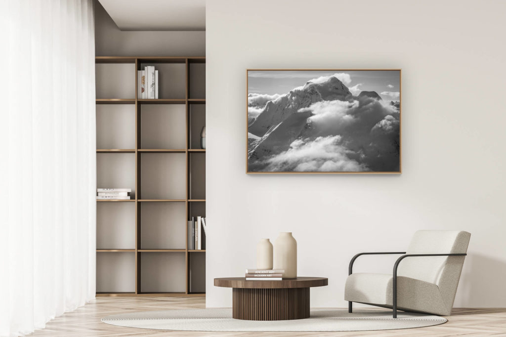décoration appartement moderne - art déco design - Jungfrau - Mer de nuages sur les sommets des montagnes suisses des Alpes en noir et blanc
