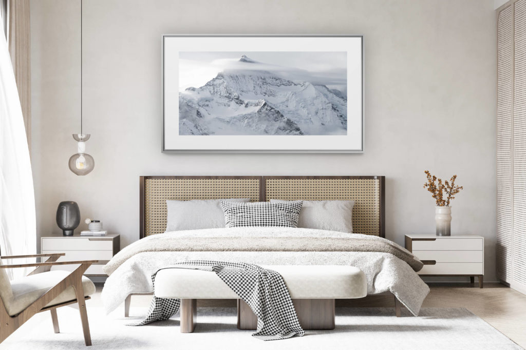 déco chambre chalet suisse rénové - photo panoramique montagne grand format - Jungfrau - image d un paysage de montagne - photo de montagne noir et blanc a imprimer