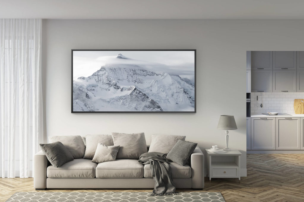 déco salon rénové - tendance photo montagne grand format - Jungfrau - image d un paysage de montagne - photo de montagne noir et blanc a imprimer