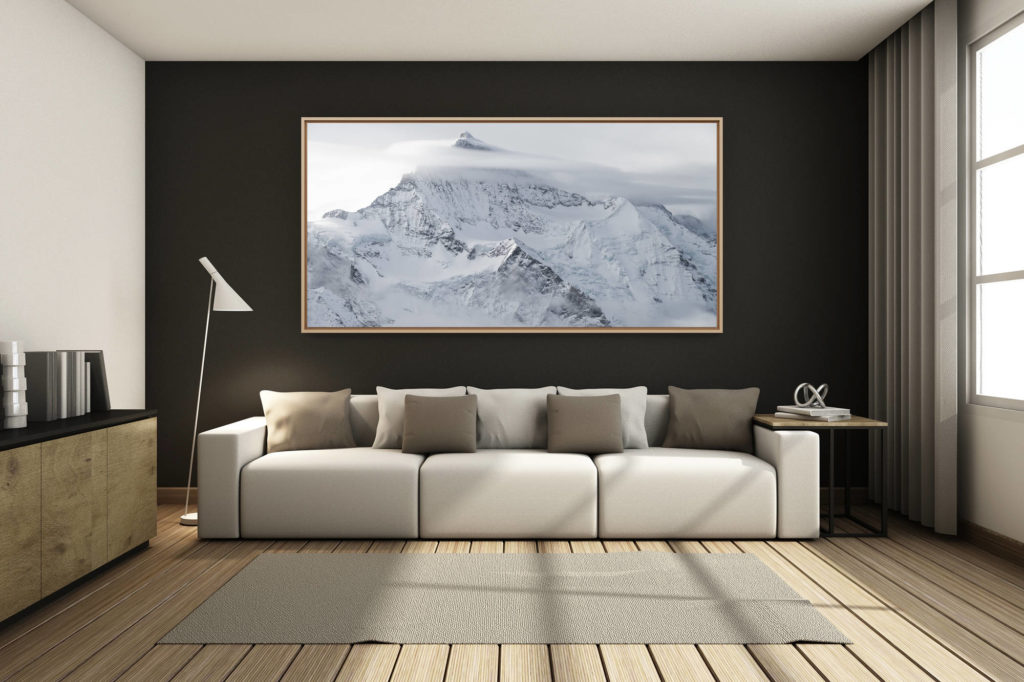 déco salon chalet rénové de montagne - photo montagne grand format -  - Jungfrau - image d un paysage de montagne - photo de montagne noir et blanc a imprimer