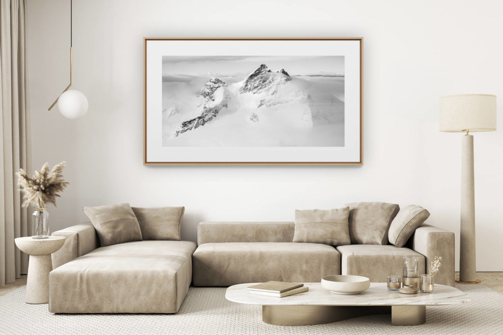 décoration salon clair rénové - photo montagne grand format - panorama montagne Mont Blanc - photo panoramique montagne Jungfrau