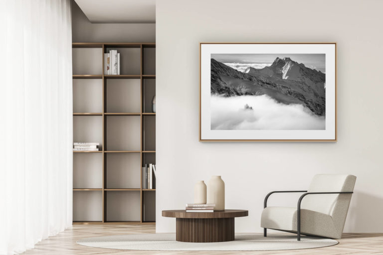 déco tendance salon moderne - photo montagne noir et blanc grand format -