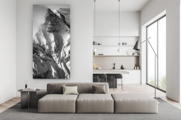 swiss living room decoration - black and white mountain picture - La Cîme de l&#039;Est Dents du midi - black and white mountain art picture