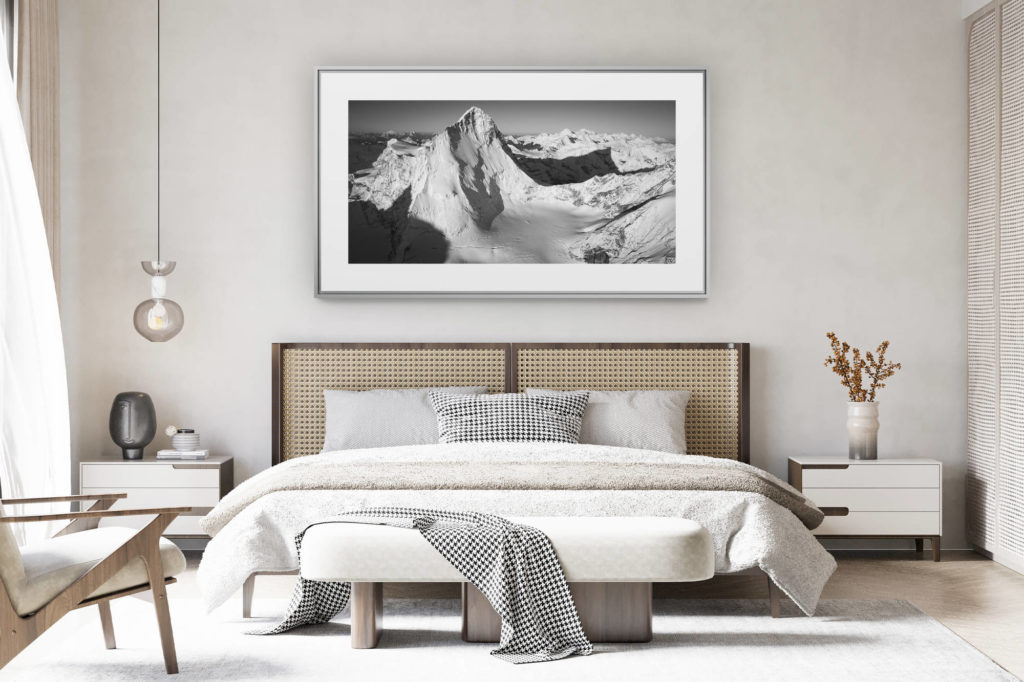 déco chambre chalet suisse rénové - photo panoramique montagne grand format - Image montagne noir et blanc les dents blanches alpes - ombre de montagne - sommet de montagne