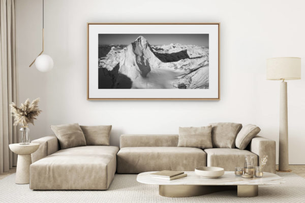 décoration salon clair rénové - photo montagne grand format - Image montagne noir et blanc les dents blanches alpes - ombre de montagne - sommet de montagne