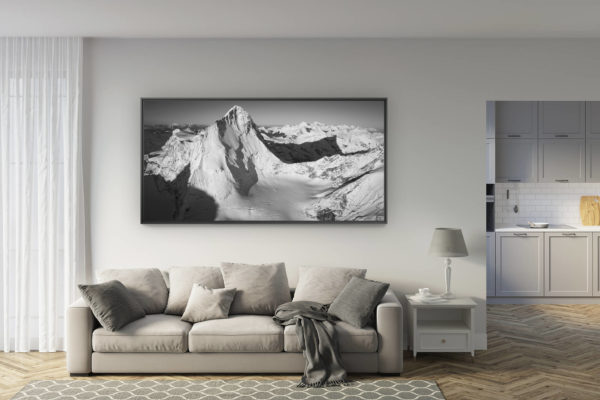 déco salon rénové - tendance photo montagne grand format - Image montagne noir et blanc les dents blanches alpes - ombre de montagne - sommet de montagne